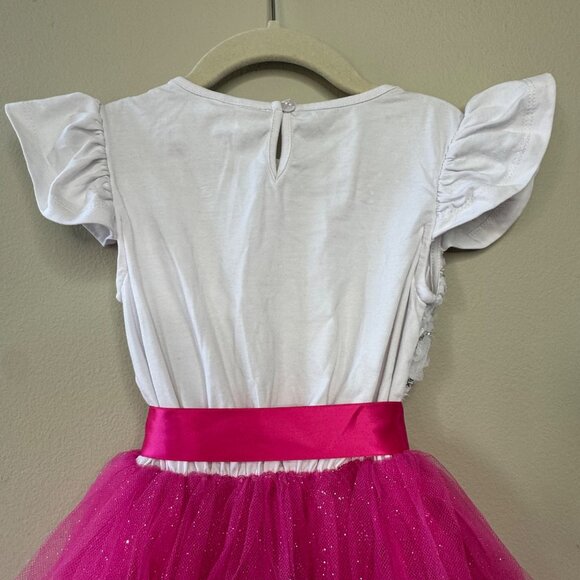 ORIGAMI Sequin Top Tutu Dress Girls 8 Hot Pink & Silver Huge Glitter Party Skirt - Picture 4 of 8